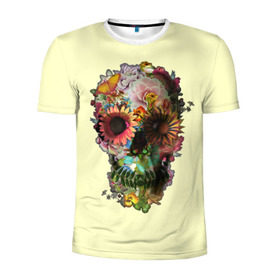 Мужская футболка 3D спортивная с принтом Цветочный Череп в Санкт-Петербурге, 100% полиэстер с улучшенными характеристиками | приталенный силуэт, круглая горловина, широкие плечи, сужается к линии бедра | Тематика изображения на принте: bone | bones | flower | flowers | skeleton | skeletons | skull | skulls | кости | кость | скелет | скелеты | цветок | цветочки | цветочный | цветы | череп | черепа | черепок