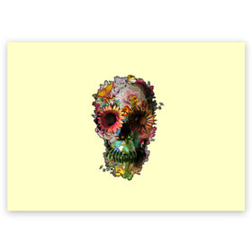 Поздравительная открытка с принтом Цветочный Череп в Санкт-Петербурге, 100% бумага | плотность бумаги 280 г/м2, матовая, на обратной стороне линовка и место для марки
 | bone | bones | flower | flowers | skeleton | skeletons | skull | skulls | кости | кость | скелет | скелеты | цветок | цветочки | цветочный | цветы | череп | черепа | черепок
