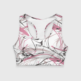 Женский спортивный топ 3D с принтом Хаотичные линии в Санкт-Петербурге, 82% полиэстер, 18% спандекс Ткань безопасна для здоровья, позволяет коже дышать, не мнется и не растягивается |  | Тематика изображения на принте: абстракция | розовый | цвет | черный