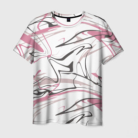 Мужская футболка 3D с принтом Хаотичные линии в Санкт-Петербурге, 100% полиэфир | прямой крой, круглый вырез горловины, длина до линии бедер | Тематика изображения на принте: абстракция | розовый | цвет | черный
