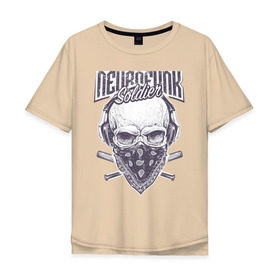 Мужская футболка хлопок Oversize с принтом Neurofunk soldier в Санкт-Петербурге, 100% хлопок | свободный крой, круглый ворот, “спинка” длиннее передней части | панк | скелет | солдат | тату | фанк | череп