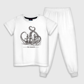 Детская пижама хлопок с принтом Кракен в Санкт-Петербурге, 100% хлопок |  брюки и футболка прямого кроя, без карманов, на брюках мягкая резинка на поясе и по низу штанин
 | Тематика изображения на принте: корабль | кракен | монстр | море | осьминог