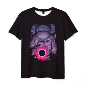 Мужская футболка 3D с принтом Карманная вселенная в Санкт-Петербурге, 100% полиэфир | прямой крой, круглый вырез горловины, длина до линии бедер | астронавт | вселенная | галактика | звезда | космонавт | космос | свет | скафандр | солнце | стекло | тени | черная дыра