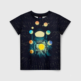 Детская футболка 3D с принтом Космический жонглер в Санкт-Петербурге, 100% гипоаллергенный полиэфир | прямой крой, круглый вырез горловины, длина до линии бедер, чуть спущенное плечо, ткань немного тянется | Тематика изображения на принте: астронавт | венера | вселенная | галактика | звезда | земля | космонавт | космос | марс | меркурий | планеты | сатурн | свет | скафандр | солнце | стекло | тени | уран | юпитер