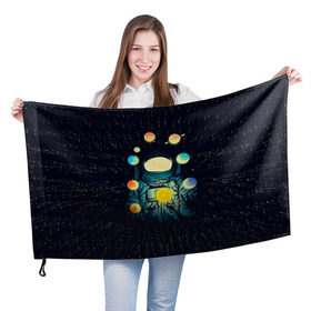 Флаг 3D с принтом Космический жонглер в Санкт-Петербурге, 100% полиэстер | плотность ткани — 95 г/м2, размер — 67 х 109 см. Принт наносится с одной стороны | астронавт | венера | вселенная | галактика | звезда | земля | космонавт | космос | марс | меркурий | планеты | сатурн | свет | скафандр | солнце | стекло | тени | уран | юпитер