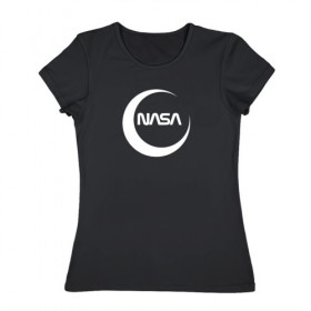 Женская футболка хлопок с принтом NASA в Санкт-Петербурге, 100% хлопок | прямой крой, круглый вырез горловины, длина до линии бедер, слегка спущенное плечо | 
