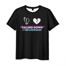 Мужская футболка 3D с принтом Lil Peep Falling Down в Санкт-Петербурге, 100% полиэфир | прямой крой, круглый вырез горловины, длина до линии бедер | cloudrap | lil peep | rap | xxx | xxxtentacion