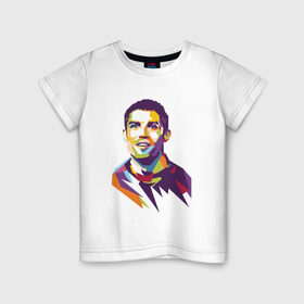 Детская футболка хлопок с принтом Cristiano Ronaldo в Санкт-Петербурге, 100% хлопок | круглый вырез горловины, полуприлегающий силуэт, длина до линии бедер | 