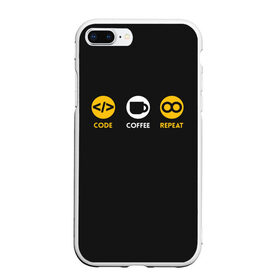 Чехол для iPhone 7Plus/8 Plus матовый с принтом Code Coffee Repeat в Санкт-Петербурге, Силикон | Область печати: задняя сторона чехла, без боковых панелей | admin | administrator | calm | code | coder | coding | engineer | job | keep | programmer | администратор | айти | инженер | код | кодинг | программа | программист | профессия | сисадмин