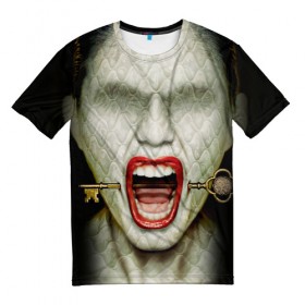 Мужская футболка 3D с принтом American Horror Story в Санкт-Петербурге, 100% полиэфир | прямой крой, круглый вырез горловины, длина до линии бедер | ahs | american horror story | hotel | американская история ужасов | губы | ключ | лицо