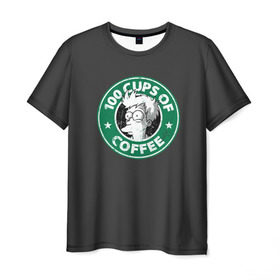 Мужская футболка 3D с принтом 100 cups of coffee в Санкт-Петербурге, 100% полиэфир | прямой крой, круглый вырез горловины, длина до линии бедер | Тематика изображения на принте: coffee | express | fry | futurama | future | leela | philip | planet | turanga | zoidberg | бендер | будущее | джей | зойдберг | кофе | лила | родригес | сгибальщик | туранга | филип | фрай | футурама