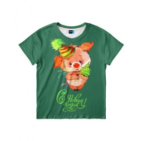 Детская футболка 3D с принтом Свинка с ёлкой в Санкт-Петербурге, 100% гипоаллергенный полиэфир | прямой крой, круглый вырез горловины, длина до линии бедер, чуть спущенное плечо, ткань немного тянется | Тематика изображения на принте: 