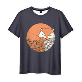 Мужская футболка 3D с принтом Лисичка и Осенние Листочки в Санкт-Петербурге, 100% полиэфир | прямой крой, круглый вырез горловины, длина до линии бедер | 