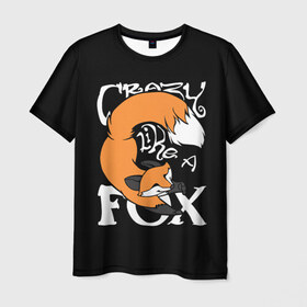 Мужская футболка 3D с принтом Crazy Like a Fox в Санкт-Петербурге, 100% полиэфир | прямой крой, круглый вырез горловины, длина до линии бедер | crazy | cute | fox | foxes | ginger | like | tail | безумие | безумная | забавная | лис | лиса | лисица | лисицы | лисичка | лисички | лисы | милая | рыжая | рыжие | смешная | фыр | хвост | хвосты