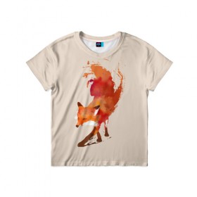 Детская футболка 3D с принтом Paint Fox в Санкт-Петербурге, 100% гипоаллергенный полиэфир | прямой крой, круглый вырез горловины, длина до линии бедер, чуть спущенное плечо, ткань немного тянется | cute | fox | foxes | ginger | paint | tail | забавная | краска | лис | лиса | лисица | лисицы | лисичка | лисички | лисы | милая | рыжая | рыжие | смешная | фыр | хвост | хвосты