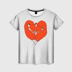 Женская футболка 3D с принтом Fox Love в Санкт-Петербурге, 100% полиэфир ( синтетическое хлопкоподобное полотно) | прямой крой, круглый вырез горловины, длина до линии бедер | cute | fox | foxes | ginger | heart | love | tail | забавная | лис | лиса | лисица | лисицы | лисичка | лисички | лисы | любовь | милая | рыжая | рыжие | сердечко | смешная | фыр | хвост | хвосты