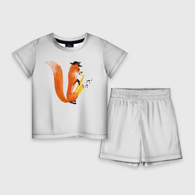 Детский костюм с шортами 3D с принтом Джаз Лис в Санкт-Петербурге,  |  | Тематика изображения на принте: cute | fox | foxes | ginger | jazz | tail | trumpet | джаз | джазмен | забавная | лис | лиса | лисица | лисицы | лисичка | лисички | лисы | милая | рыжая | рыжие | саксофон | смешная | труба | фыр | хвост | хвосты