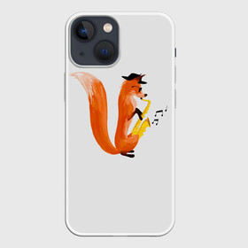 Чехол для iPhone 13 mini с принтом Джаз Лис в Санкт-Петербурге,  |  | cute | fox | foxes | ginger | jazz | tail | trumpet | джаз | джазмен | забавная | лис | лиса | лисица | лисицы | лисичка | лисички | лисы | милая | рыжая | рыжие | саксофон | смешная | труба | фыр | хвост | хвосты
