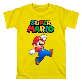 Мужская футболка хлопок с принтом SUPER MARIO в Санкт-Петербурге, 100% хлопок | прямой крой, круглый вырез горловины, длина до линии бедер, слегка спущенное плечо. | super mario | денди | игра | марио | сега