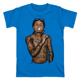 Мужская футболка хлопок с принтом Lil Wayne в Санкт-Петербурге, 100% хлопок | прямой крой, круглый вырез горловины, длина до линии бедер, слегка спущенное плечо. | hip hop | крест | музыка | наколки | очки | тёмный | хип хоп
