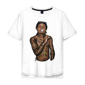 Мужская футболка хлопок Oversize с принтом Lil Wayne в Санкт-Петербурге, 100% хлопок | свободный крой, круглый ворот, “спинка” длиннее передней части | hip hop | крест | музыка | наколки | очки | тёмный | хип хоп