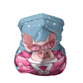 Бандана-труба 3D с принтом Свинка в розовом в Санкт-Петербурге, 100% полиэстер, ткань с особыми свойствами — Activecool | плотность 150‒180 г/м2; хорошо тянется, но сохраняет форму | 2019 | год свиньи | милая свинка | новогодний подарок | новый год | новый год 2019 | подарок на новый год | прикольная свинка | свинка в розовом | свинья | символ 2019 года | снег | снежинки