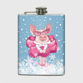 Фляга с принтом Свинка в розовом в Санкт-Петербурге, металлический корпус | емкость 0,22 л, размер 125 х 94 мм. Виниловая наклейка запечатывается полностью | 2019 | год свиньи | милая свинка | новогодний подарок | новый год | новый год 2019 | подарок на новый год | прикольная свинка | свинка в розовом | свинья | символ 2019 года | снег | снежинки