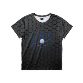 Детская футболка 3D с принтом Гексагон в Санкт-Петербурге, 100% гипоаллергенный полиэфир | прямой крой, круглый вырез горловины, длина до линии бедер, чуть спущенное плечо, ткань немного тянется | hexagon | metal | pattern | steel | гексагон | метал | паттерн | сталь | текстуры | шестиугольник