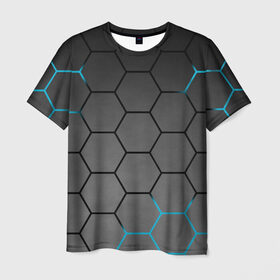 Мужская футболка 3D с принтом Плиты с Энергией в Санкт-Петербурге, 100% полиэфир | прямой крой, круглый вырез горловины, длина до линии бедер | hexagon | metal | pattern | steel | броня | гексагон | метал | плиты | сталь | текстура