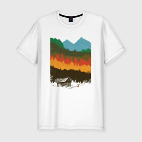 Мужская футболка хлопок Slim с принтом Дикая природа в Санкт-Петербурге, 92% хлопок, 8% лайкра | приталенный силуэт, круглый вырез ворота, длина до линии бедра, короткий рукав | горы | дикая природа | дом | лес | лиса | минимализм | развалины | сарай
