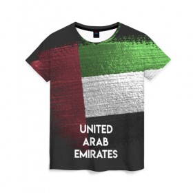 Женская футболка 3D с принтом Арабские Эмираты в Санкт-Петербурге, 100% полиэфир ( синтетическое хлопкоподобное полотно) | прямой крой, круглый вырез горловины, длина до линии бедер | urban | город | мир | путешествие | символика | страны | флаг