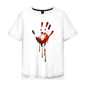 Мужская футболка хлопок Oversize с принтом Отпечаток руки в Санкт-Петербурге, 100% хлопок | свободный крой, круглый ворот, “спинка” длиннее передней части | halloween | костюм на хэллоуин | кровавая рука | кровавый отпечаток | кровь | рисунок кровью | футболка для хэллоуина | хэллоуин