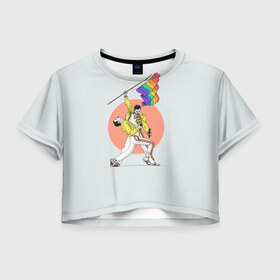 Женская футболка 3D укороченная с принтом Freddi в Санкт-Петербурге, 100% полиэстер | круглая горловина, длина футболки до линии талии, рукава с отворотами | freddie mercury | queen | фредди меркьюри