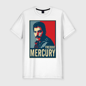 Мужская футболка хлопок Slim с принтом Freddie Mercury в Санкт-Петербурге, 92% хлопок, 8% лайкра | приталенный силуэт, круглый вырез ворота, длина до линии бедра, короткий рукав | freddie mercury | queen | фредди меркьюри