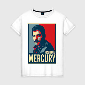 Женская футболка хлопок с принтом Freddie Mercury в Санкт-Петербурге, 100% хлопок | прямой крой, круглый вырез горловины, длина до линии бедер, слегка спущенное плечо | freddie mercury | queen | фредди меркьюри