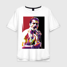 Мужская футболка хлопок Oversize с принтом Freddi в Санкт-Петербурге, 100% хлопок | свободный крой, круглый ворот, “спинка” длиннее передней части | freddie mercury | queen | фредди меркьюри