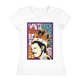 Женская футболка хлопок с принтом Queen в Санкт-Петербурге, 100% хлопок | прямой крой, круглый вырез горловины, длина до линии бедер, слегка спущенное плечо | freddie mercury | queen | фредди меркьюри