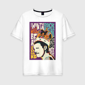 Женская футболка хлопок Oversize с принтом Queen в Санкт-Петербурге, 100% хлопок | свободный крой, круглый ворот, спущенный рукав, длина до линии бедер
 | freddie mercury | queen | фредди меркьюри
