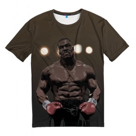 Мужская футболка 3D с принтом Myke Tyson_7 в Санкт-Петербурге, 100% полиэфир | прямой крой, круглый вырез горловины, длина до линии бедер | myke tyson | бокс | боксер | железный майк | нокаут