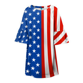 Детское платье 3D с принтом Американский Флаг в Санкт-Петербурге, 100% полиэстер | прямой силуэт, чуть расширенный к низу. Круглая горловина, на рукавах — воланы | америка | вашингтон | звезды | патриот | сша | трамп | триколор
