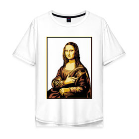 Мужская футболка хлопок Oversize с принтом Fuck from Mona Lisa в Санкт-Петербурге, 100% хлопок | свободный крой, круглый ворот, “спинка” длиннее передней части | женщина | искусство | картина | лиза | мона | палец