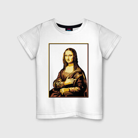 Детская футболка хлопок с принтом Fuck from Mona Lisa в Санкт-Петербурге, 100% хлопок | круглый вырез горловины, полуприлегающий силуэт, длина до линии бедер | женщина | искусство | картина | лиза | мона | палец