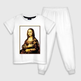 Детская пижама хлопок с принтом Fuck from Mona Lisa в Санкт-Петербурге, 100% хлопок |  брюки и футболка прямого кроя, без карманов, на брюках мягкая резинка на поясе и по низу штанин
 | женщина | искусство | картина | лиза | мона | палец