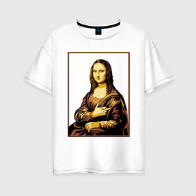 Женская футболка хлопок Oversize с принтом Fuck from Mona Lisa в Санкт-Петербурге, 100% хлопок | свободный крой, круглый ворот, спущенный рукав, длина до линии бедер
 | женщина | искусство | картина | лиза | мона | палец