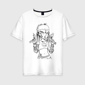 Женская футболка хлопок Oversize с принтом Yo-landi (светлые) в Санкт-Петербурге, 100% хлопок | свободный крой, круглый ворот, спущенный рукав, длина до линии бедер
 | девушка | контур | линиями | нервана | пушки. пистолеты | смайл | хип хоп | юар