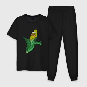 Мужская пижама хлопок с принтом Живая кукуруза в Санкт-Петербурге, 100% хлопок | брюки и футболка прямого кроя, без карманов, на брюках мягкая резинка на поясе и по низу штанин
 | живая кукуруза | кукуруза | монстр | початок