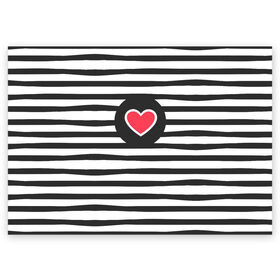 Поздравительная открытка с принтом Сердце в полоску в Санкт-Петербурге, 100% бумага | плотность бумаги 280 г/м2, матовая, на обратной стороне линовка и место для марки
 | black | lines | mochino | белый | москино | полоски | полосы | сердечко | сердце | черный