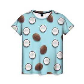 Женская футболка 3D с принтом Кокосовое Настроение в Санкт-Петербурге, 100% полиэфир ( синтетическое хлопкоподобное полотно) | прямой крой, круглый вырез горловины, длина до линии бедер | баунти | еда | кокос | наслаждение | орех | паттерн | рай