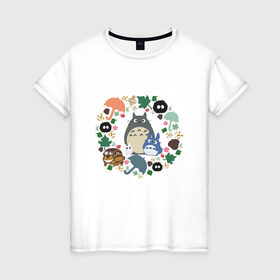 Женская футболка хлопок с принтом Totoro в Санкт-Петербурге, 100% хлопок | прямой крой, круглый вырез горловины, длина до линии бедер, слегка спущенное плечо | forest | friend | ghibli | japan | keeper | nature | neigbor | neighbour | totoro | анимация | аниме | гибли | дерево | друг | животные | лес | любовь | милый | мир | миядзаки | мульт | мультфильм | природа | сосед | тоторо | хранитель
