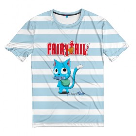 Мужская футболка 3D с принтом Fairy Tail в Санкт-Петербурге, 100% полиэфир | прямой крой, круглый вырез горловины, длина до линии бедер | anime | cat | fairy tail | happy | аниме | животные | кот | сёнэн | хвост феи | хэппи